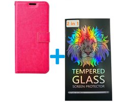 Portemonnee Bookcase Hoesje + 2 Pack Screenprotector Glas Geschikt voor: Oppo Reno 7 5G & Find X5 Lite - Roze