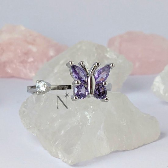 Luminora Purple Butterfly Ring - Fidget Ring Paarse Vlinder - Anxiety Ring - Stress Ring - Anti Stress Ring - Spinner Ring - Spinning Ring - Draai Ring - Wellness Sieraden - Luminora Wellness Juwelier