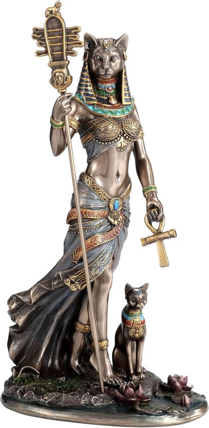 Veronese Design Beeld/figuur - Egyptische Godin Bastet met Sistrum en Ankh - (hxbxd) ca. 26cm x 15cm x 9,7cm