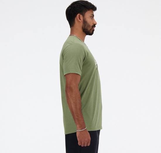 New Balance Heathertech Graphic T-Shirt Heren Sportshirt - DARK OLIVINE - Maat 2XL