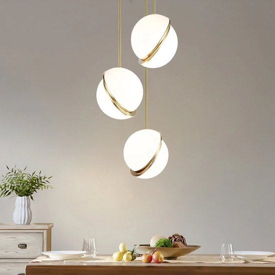 AllinShop® - Hanglamp - Plafondlamp - Eetkamer Lamp - Slaapkamer Lamp - Plafondniere - Glas - Goud - Decoratie - Restaurant - 15CM