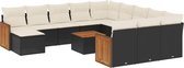 vidaXL - 13-delige - Loungeset - met - kussens - poly - rattan - zwart