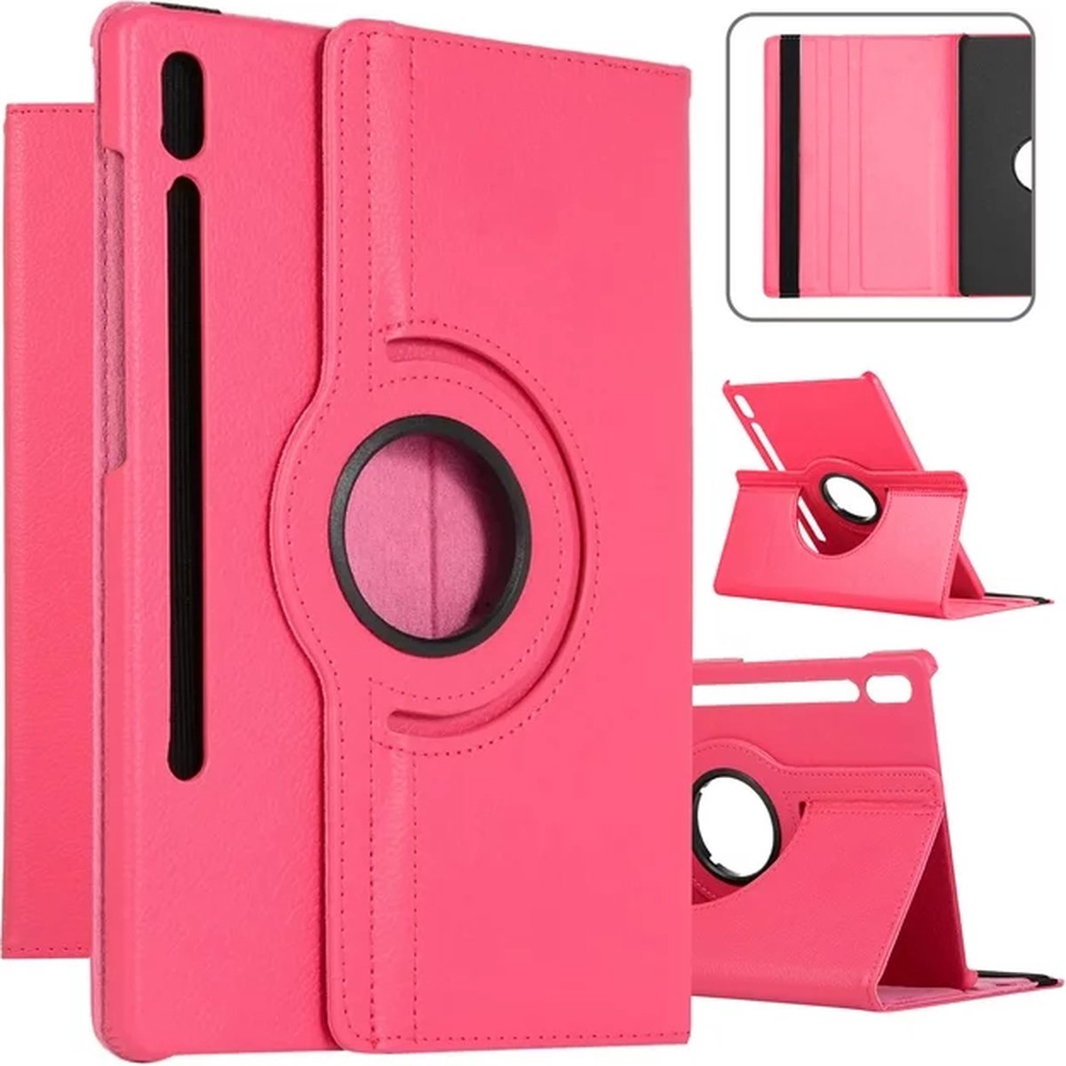 Draaibaar Hoesje - Rotation Tabletcase - Multi stand Case Geschikt voor: Samsung Galaxy Tab S9 FE+ Plus (SM-X810/SM-X816B/SM-X818U) & Tab S9 Plus (SM-X610/SM-X616) 12.4 inch 2023 Donkerroze