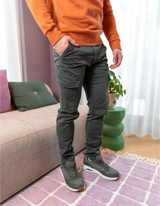 Zwarte Heren Cargo Broek met Oranje Details 