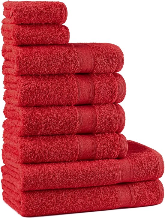 Handdoekenset Rood Bordeaux | % 100 katoenen handdoek Set 8-delig | 2x Badhanddoeken (70x140), 4X handdoeken (50x90), 2x gastendoekjes (30x50) | Zacht en absorberend | Kleur: donkerrood