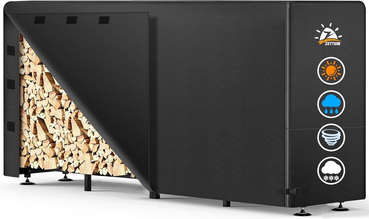 Haardhoutrek afdekking, afdekking voor houten planken, heavy duty en waterdicht, 600D PU-coating, afdekking voor brandhoutplank, afdekzeil buiten (243 x 61 x 124 cm)