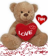 Teddybeer met Love Hart (Wit/Roze) 30 cm | knuffelbeer pluche knuffel love beer | Cadeau Kado | Beertje met hart liefde | Love Knuffeldier Rozenbeer Rozen beer
