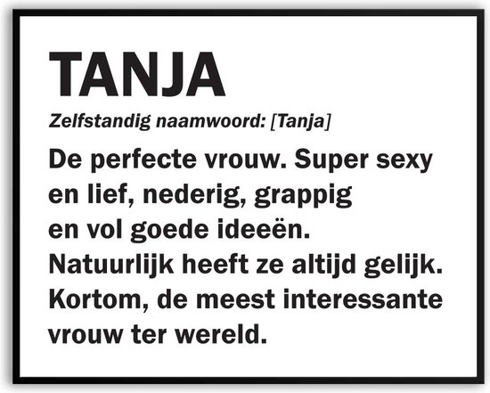 Tanja Woordenboek Fotolijst met glas 40 x 50 cm - Prachtige kwaliteit - jarig - verjaardag - kado - Canvas - incl ophangsysteem - Poster - Grappig - cadeau