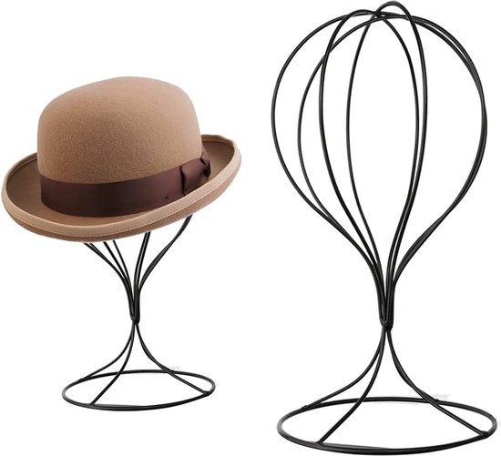 Stabiele metalen hoedenstandaard vrijstaand, draadbal, voor hoed, muts, pruik, voor opslag en presentatie, decoratie, zwart, stijl 2, stijl 2