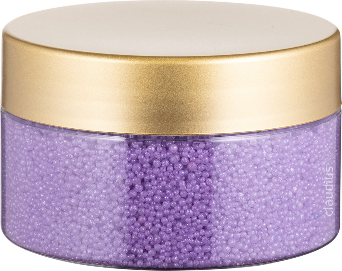 Goedkoopste Badkaviaar Lavendel - 200 gram - Transparante pot met Luxe gouden deksel - bad parels voor in bad