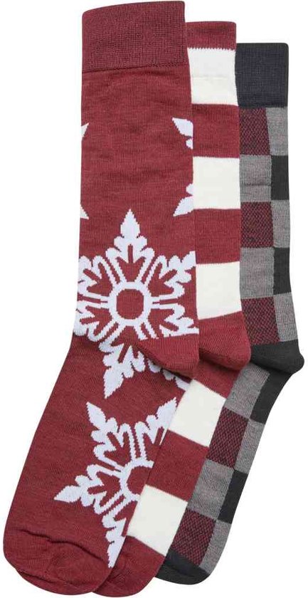 Urban Classics - Christmas Snowflakes 3-Pack Sokken - 43/46 - Bordeaux rood
