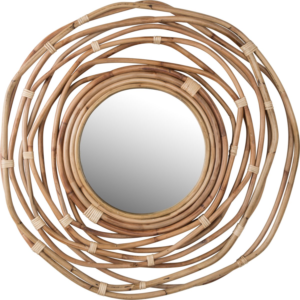 Dutchbone Kubu Spiegel/ Wandspiegel rond Rotan 75x75 cm - Bruin