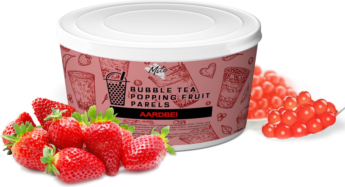 Mito Tea Popping Fruitparels - Boba Bubble tea parels - Aardbei - Inclusief...