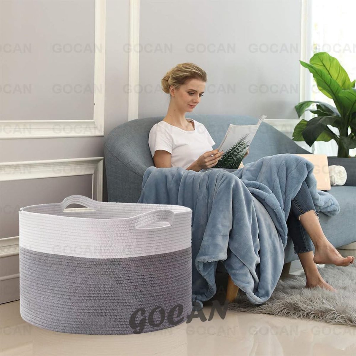 Hoge Rieten Wasmand voor Dekens, Kleding, Kussens, Speelgoed, Schoenen