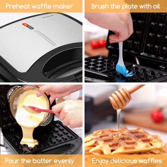 Aigostar Sweet 30J4O - Wafelijzer - Wafelmaker voor 2 Wafels - Anti-Aanbaklaag - met Indicatielampje - 750W - RVS van Aigostar — afbeelding 2