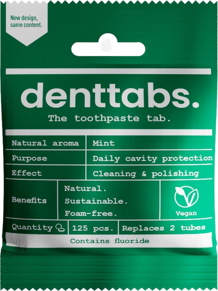 Goedkoopste Denttabs tandpastatabletten Mint met fluoride - 125 stuks - vegan - plasticvrij