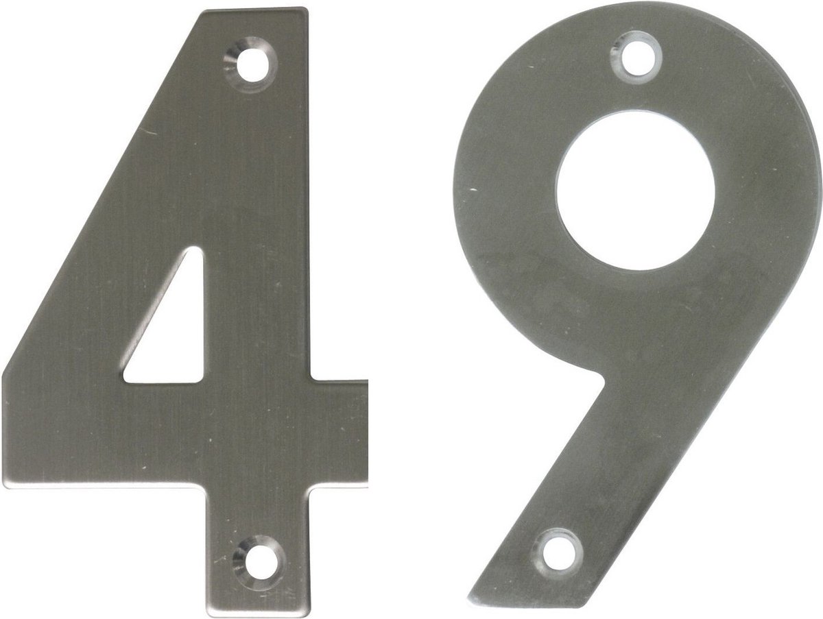 AMIG Huisnummer 49 - massief Inox RVS - 10cm - incl. bijpassende schroeven - zilver