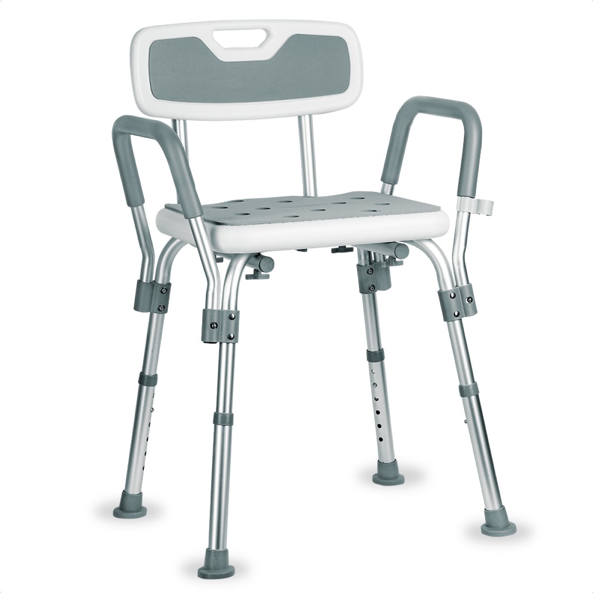 Goliving Verstelbare Douchestoel - Afneembare Arm- en Rugleuning - Douchekruk met Douchekop houder - Antislip - 3.2 kg - Zithoogte 36-51 cm - Wit