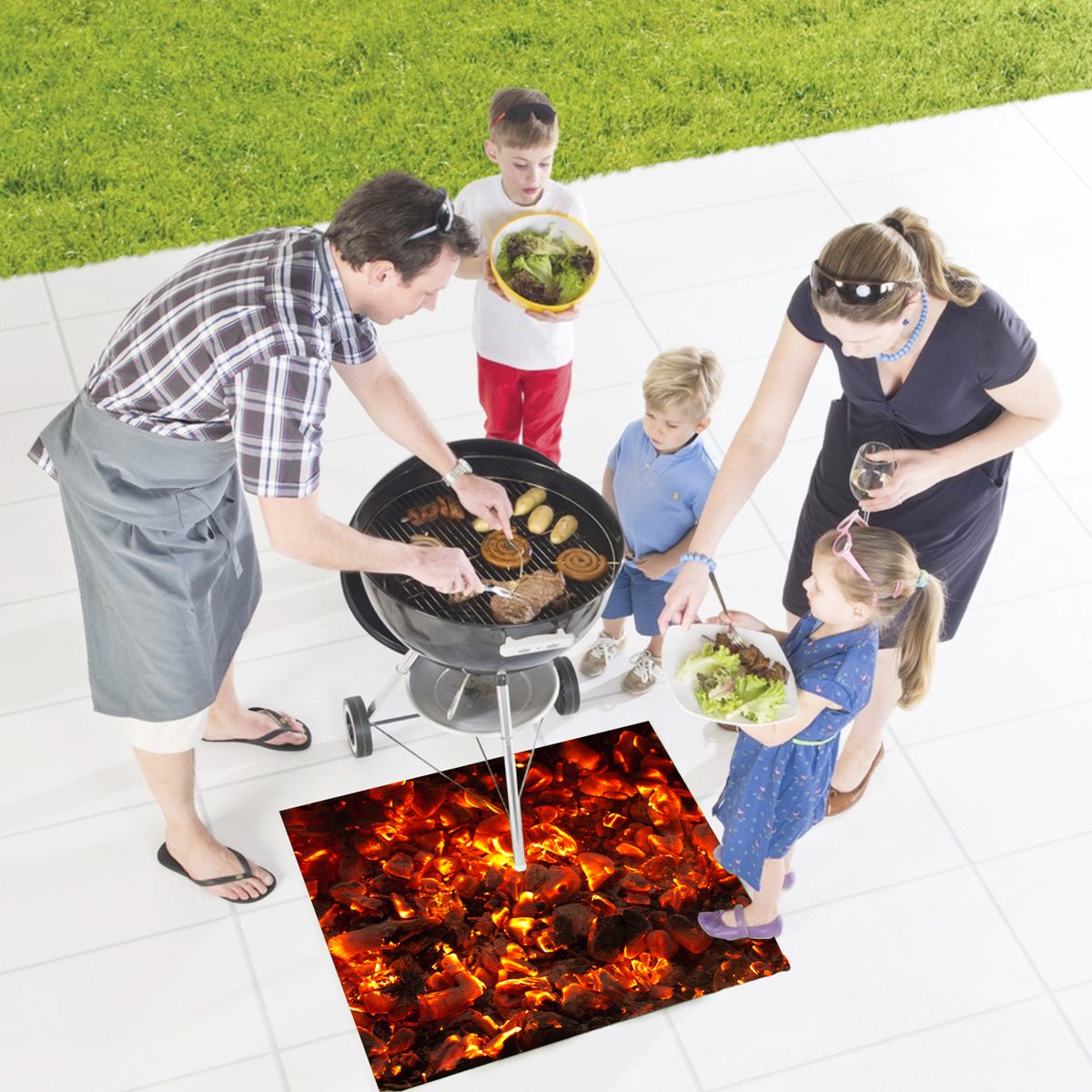 Premium BBQ vloermat (80x95cm) Design Hot - Bescherming vloer - Hittebestendig - Antislip - Beschermt uw buitenvloeren tegen vuil en onvermijdelijke vetvlekken -Duurzaam en Hoogwaardig!