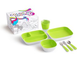 Munchkin kinderservies set - Splash ColorMe Hungry Set - Cadeauset voor Kinderen - 7-Delige Eetset - borden, kommen, lepels en vorken - Kraamcadeau - Groen