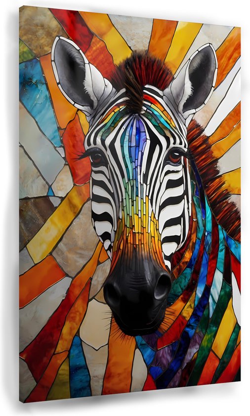 Peinture colorée Zebra - Peinture vitrail - Peintures sur verre animaux - Peinture rurale - Peinture sur verre acrylique - Décoration salon - 40 x 60 cm 5mm
