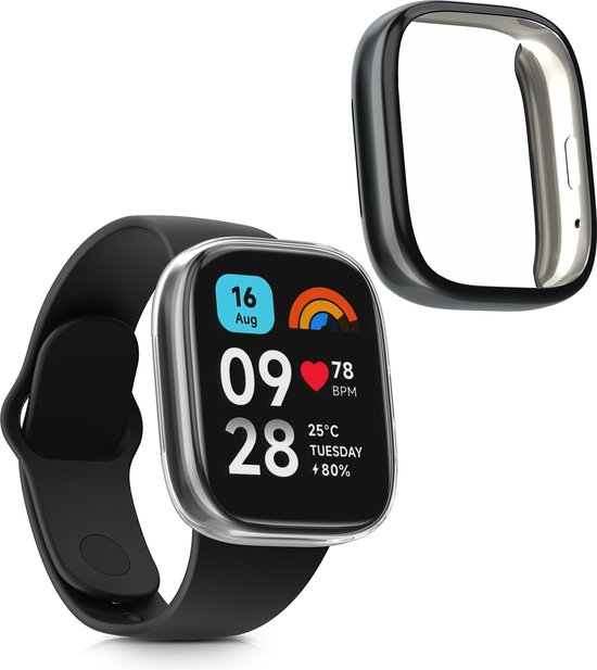 2 Coques Silicone Pour Xiaomi Redmi Watch 5 Lite - Protection Transparente Et Noire - Kwmobile