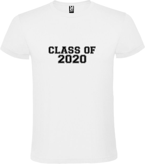 Wit T-Shirt met “Class of 2020 “ Afbeelding Zwart Size S