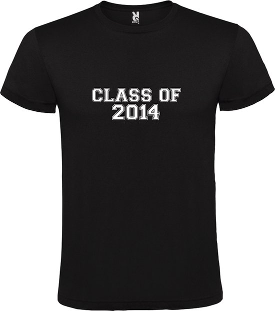 Zwart T-Shirt met “Class of 2014 “ Afbeelding Wit Size 5XL