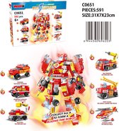 WOMA Fire Brigade - Brandweer Reddingsrobot - Bouwpakket - Bouwblokken - Bouwset - 3D puzzel - Mini blokjes - Compatibel met Lego bouwstenen - 591 Stuks