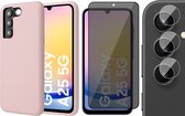 Hoesje geschikt voor Samsung Galaxy A25 / A24 - Privacy Screenprotector Volledig Dekkend Glas & Camera - Mat Back Case Roze