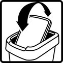 Pictogram van een afvalbak met een klapdeksel dat naar beneden wijst.