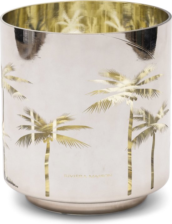 Riviera Maison Windlicht Klein Groen voor binnen - RM Palm Groove windlicht glas en rond met palmbomen print