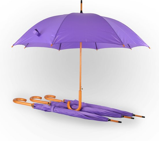Set de 4 Parapluies Violets Élégants pour Adultes avec Manche en Bois – Automatiques et Résistants au Vent – ​​Diamètre 98 cm