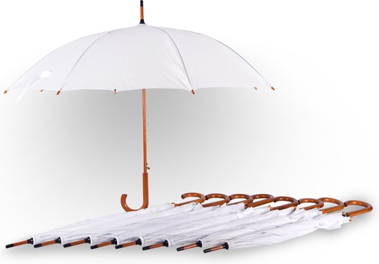 Elegante Witte Trouwparaplu's | Set van 9 Windproof Paraplu | Automatisch Opvouwbaar | 102 cm Diameter - Geschikt voor Bruiloften en Speciale Gelegenheden