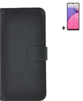 Geschikt voor Samsung Galaxy A05s Hoesje - Bookcase – A05s Screenprotector - Pu Leder Wallet Book Case Zwart Cover + Screenprotector