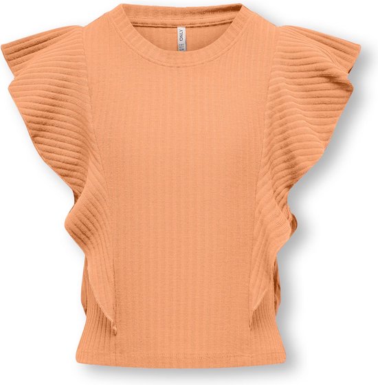 ONLY KOGNELLA S/L SHORT RUFFLE TOP JRS Meisjes T-shirt - Orange Chiffon - Maat 110/116