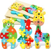 Houten Puzzels, 3 Stuks 3D Dierenpuzzel Speelgoed Baby's Games, Sorteer speelgoed , Vormnummerpuzzel Jigsaw Set, Houten Legpuzzels voor Peuters,cadeau, educatief speelgoed, voor kinderen van 1-3 jaar (Konijn)