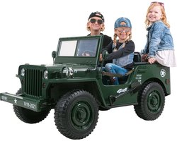 Elektrische Kinderauto - Willy's Jeep - 24V - 3-Persoons - Met Afstandsbediening - Matcha - Army