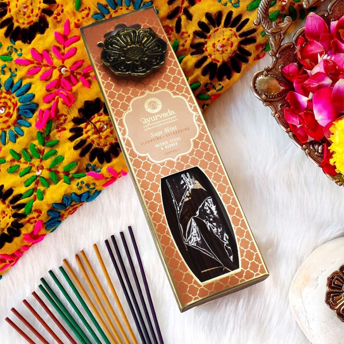 Song of India - Song of India - Ayurveda Incense sticks with Metal hanging burner - Sage Mint (Kapha) - 25 gram