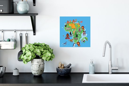 Sticker Muursticker L'illustration des Big Five - illustration de la carte de l' Afrique les Big Five - 30x30 cm - film adhésif autocollant - sticker mural repositionnable