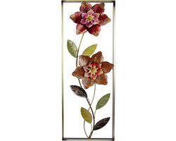Metalen wandsculptuur Bladeren Metalen afbeelding Wandafbeelding Bloemenafbeelding 3D-sculptuur Unieke terrasdecoratie Wandreliëf Abstract Extravagant cadeau Designer Wandobject Bloemen, Rood, Ca.