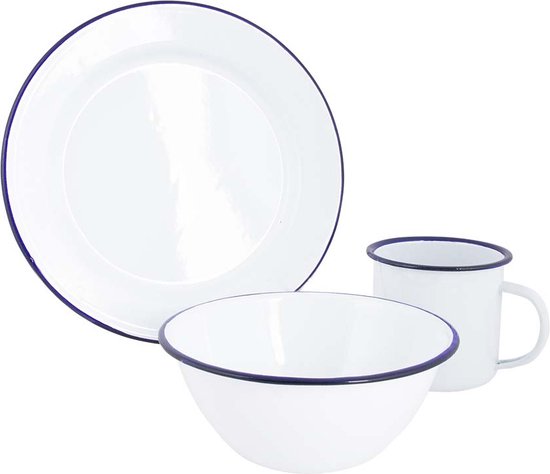Bo-Camp - Servies - Emaille - 6 Stuks - Wit/Blauw van Merkloos — afbeelding 5