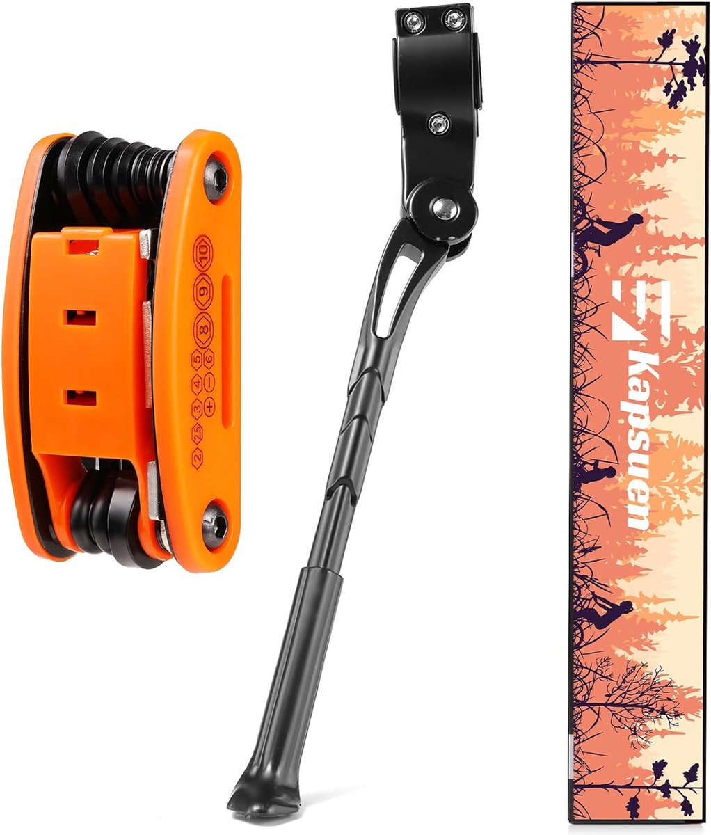 Fietsstandaard met fietsgereedschap, 24-29 inch in hoogte verstelbare en stabiele fietsstandaard antislip zijstandaard van aluminiumlegering voor mountainbike, stadsfiets, trekking, racefiets