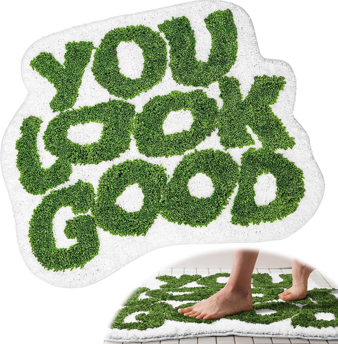 Je ziet er goed uit Badmat 54x64cm Microvezel absorberende badmat Groen tapijt Esthetische badmatten Wasbaar antislip badkamertapijt met letters