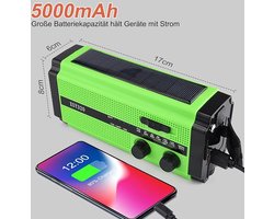 Noodradio - Radio op batterijen - Oplaadbare radio - SOS Alarm - Oplaadbaar via Batterij, Zon, USB en Opwinden - Powerbank - Zaklamp - AM/FM - Zakradio - USB C kabel - Emergency radio - Survival radio