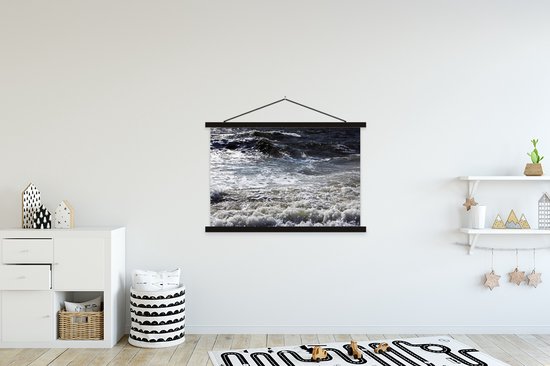 Affiche scolaire Waves of the North Sea lattes plates noir 120x80 cm - Tirage photo sur affiche textielposter (décoration murale salon / chambre) / Mer et plage