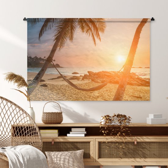 Tenture murale - Tissu mural - Été - Coucher de soleil - Hamac - 150x100 cm - Tapisserie