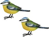 2x stuks decoratie vogel/muurvogel Pimpelmees voor in de tuin 38 cm - Tuindecoratie dierenbeeldjes - Tuinvogels/muurvogels