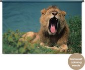 Tapisserie Lions - Lion bâillant Tapisserie coton 180x120 cm - Tapisserie avec photo XXL / Groot format !