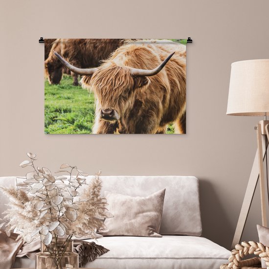 Tapisserie murale - Troupeau - Highlander écossais - Herbe - 90x60 cm - Tapisserie murale